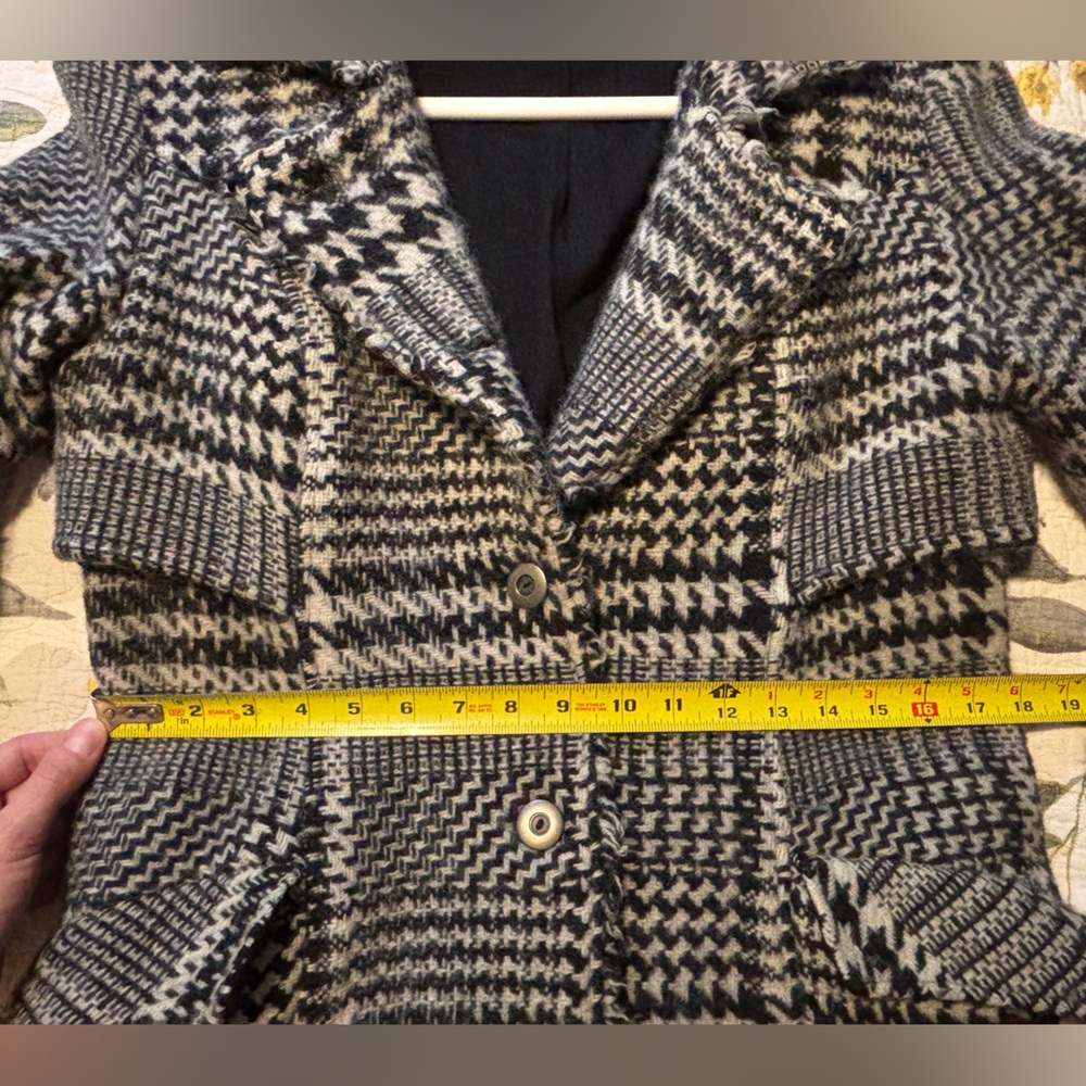 Free People Black and White Houndstooth Wool-Blend Raw Edge Long Coat - Picture 9 of 16